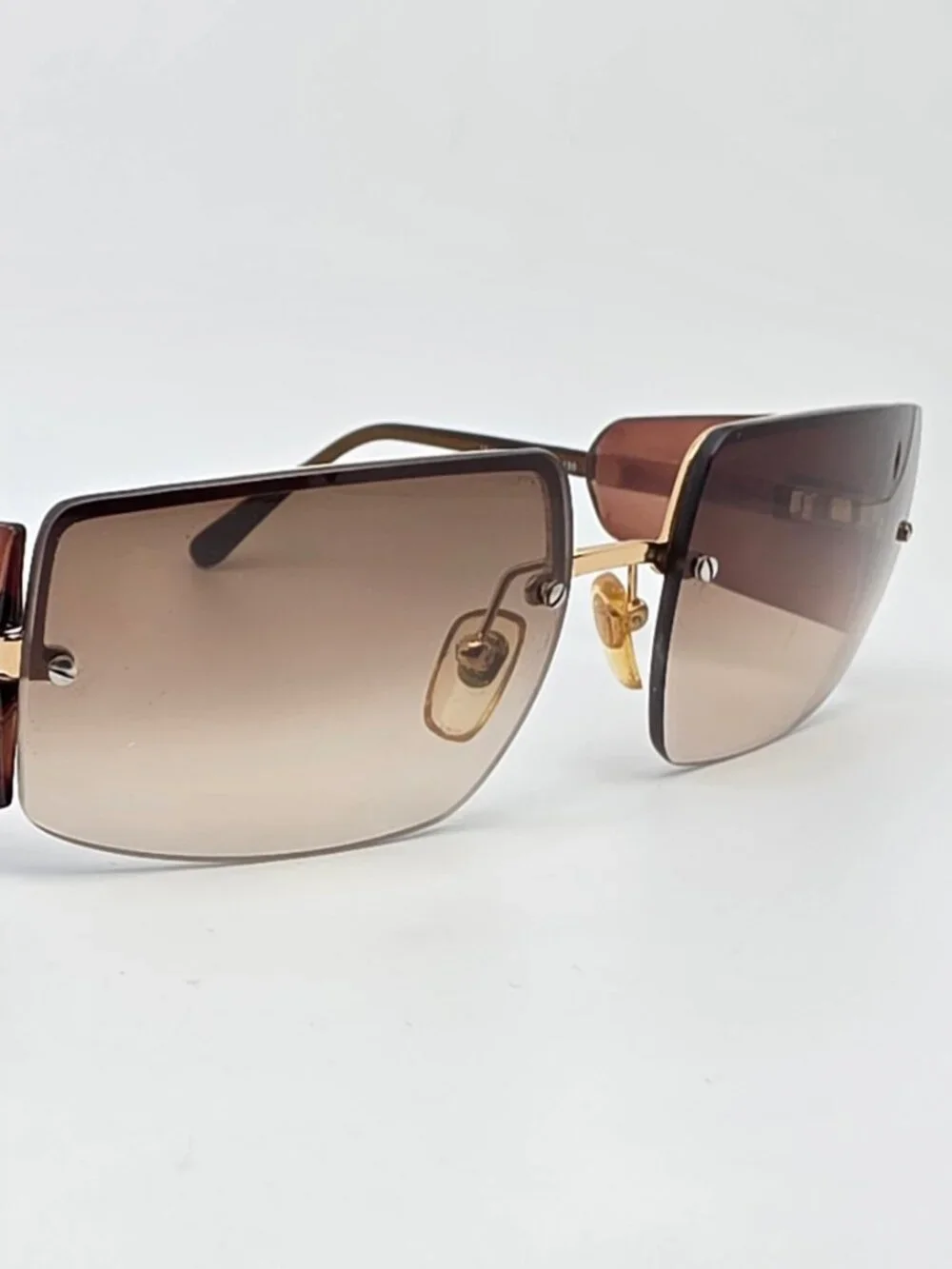 Giorgio Armani 1525 743 Gold Frame Brown Gradient Lens Semi Rimless Sunglasses